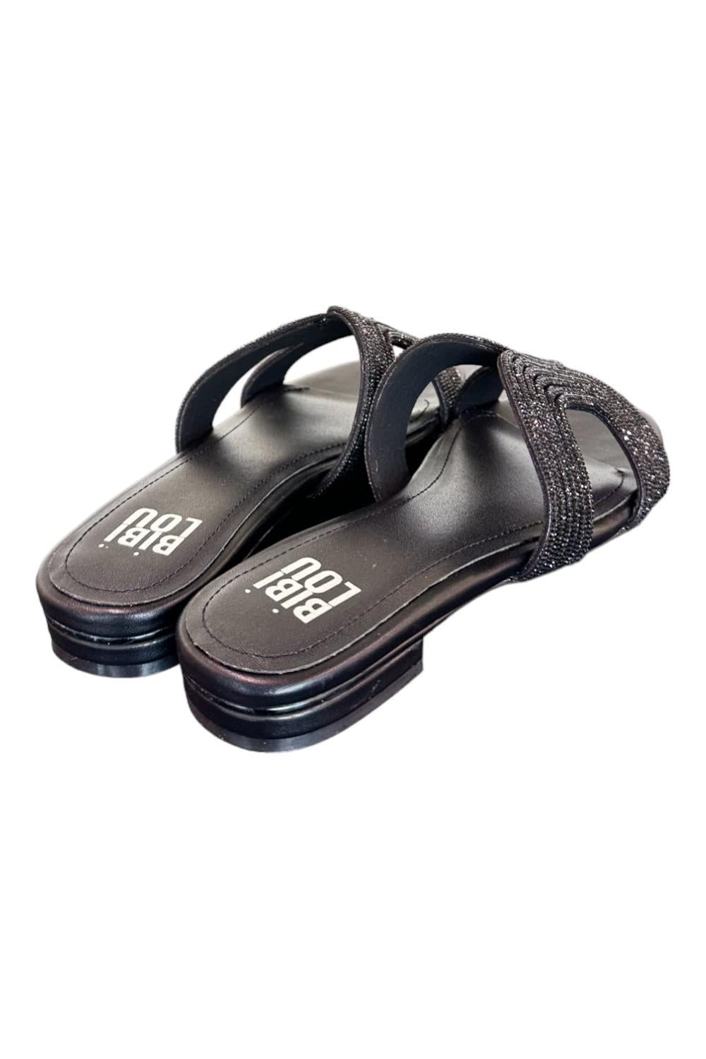 Ciabatta con strass nera Bibi Lou<BR/> 