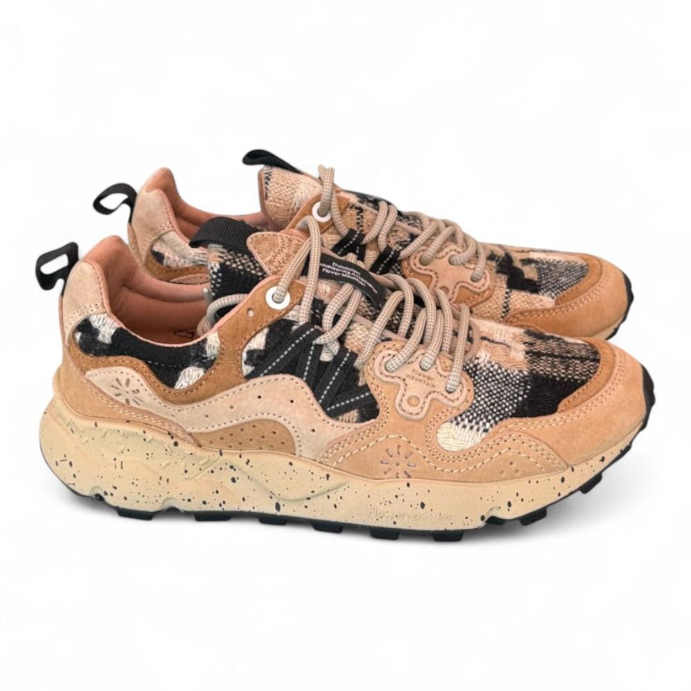 Sneaker donna Flower Mountain Yamano 3 4D58 mud light brown cheques 