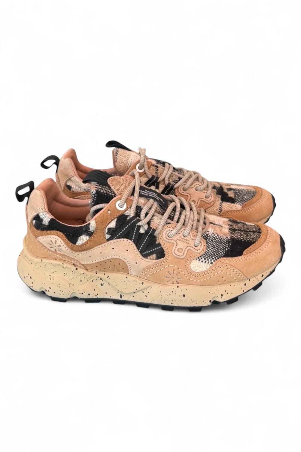 Sneaker donna Flower Mountain Yamano 3 4D58 mud light brown cheques 