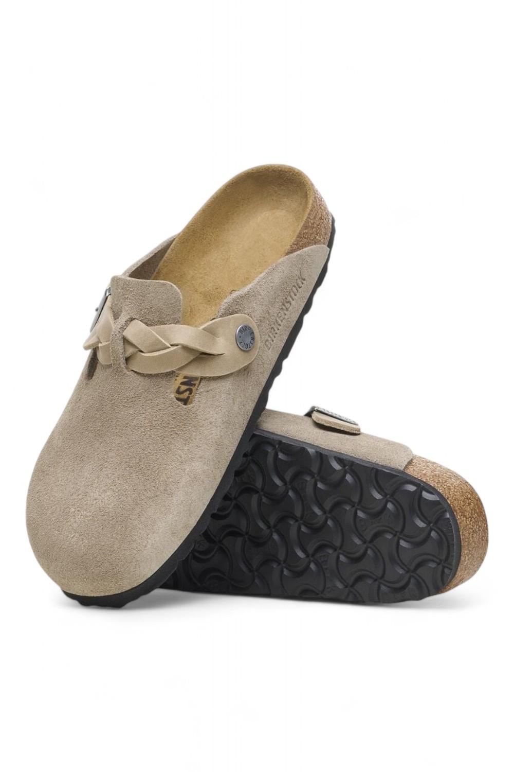 Sabot Boston Birkenstock Suede Braided Taupe 1026694 