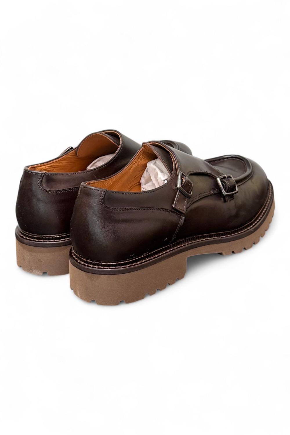 Scarpa doppia fibbia cucitura cioccolato Exton 