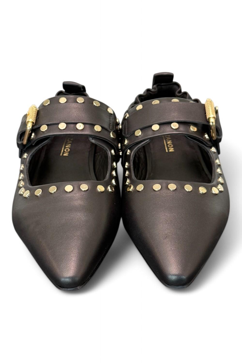 Ballerina nera con cinturino e borchie Elvio Zanon<BR/> 