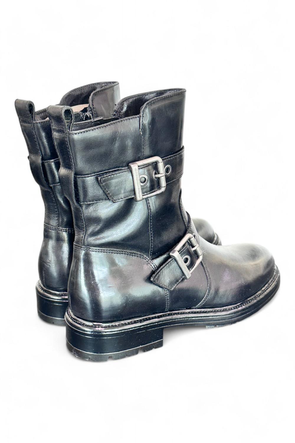 Stivaletto biker fibbie pelle nera Dei Colli<BR/> 