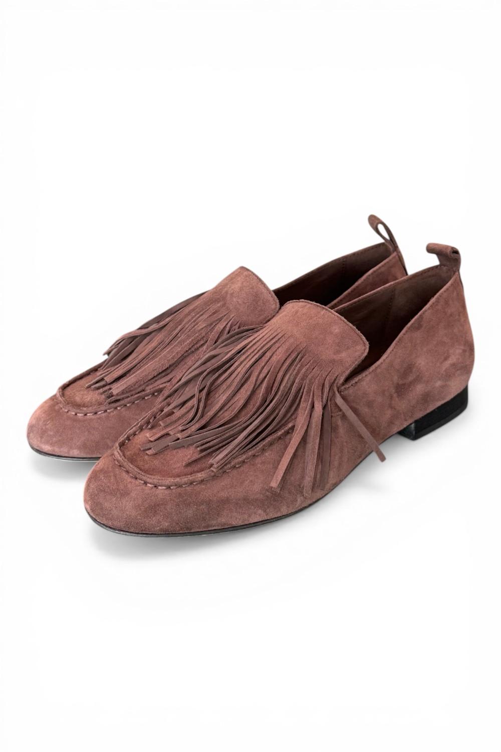 Mocassino frange camoscio testa di moro JVAM<BR/> 