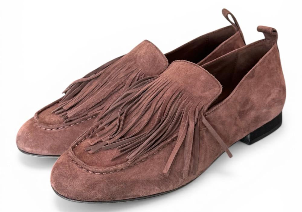 Mocassino frange camoscio testa di moro JVAM<BR/> 