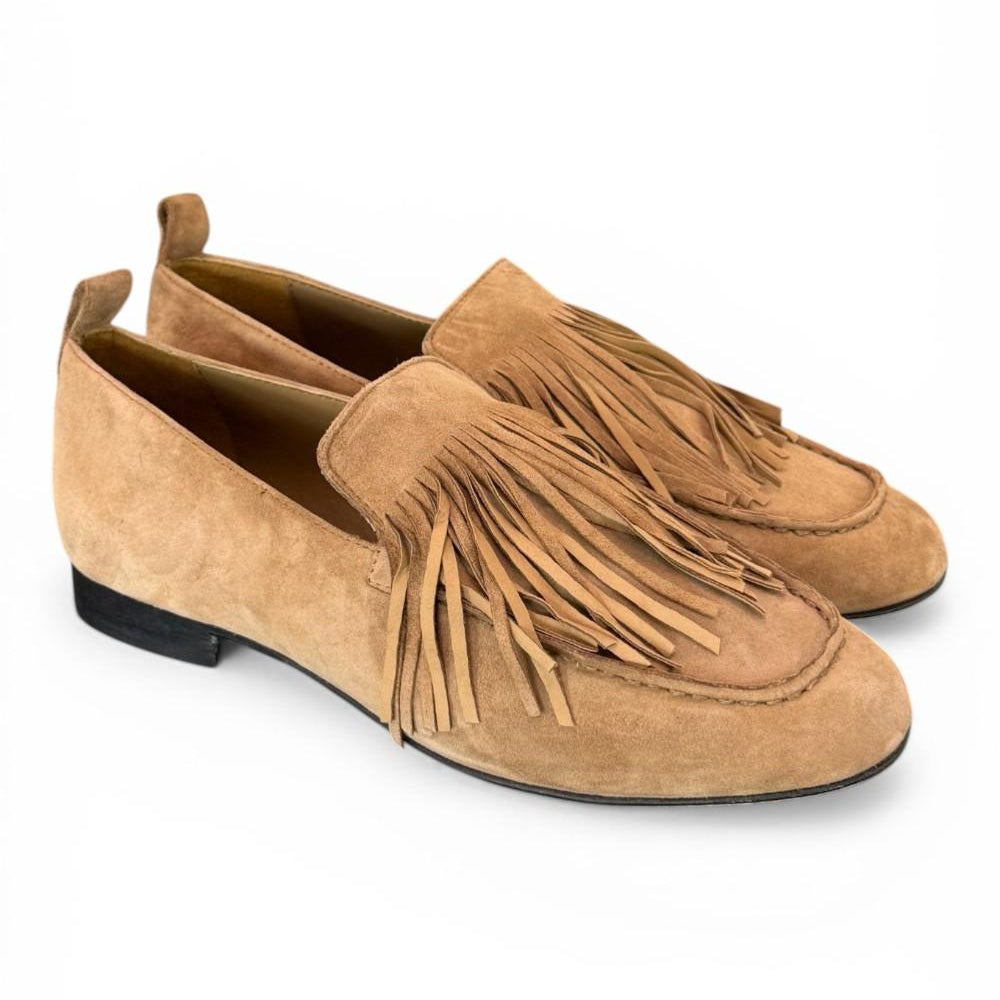 Mocassino frange camoscio beige JVAM<BR/> 