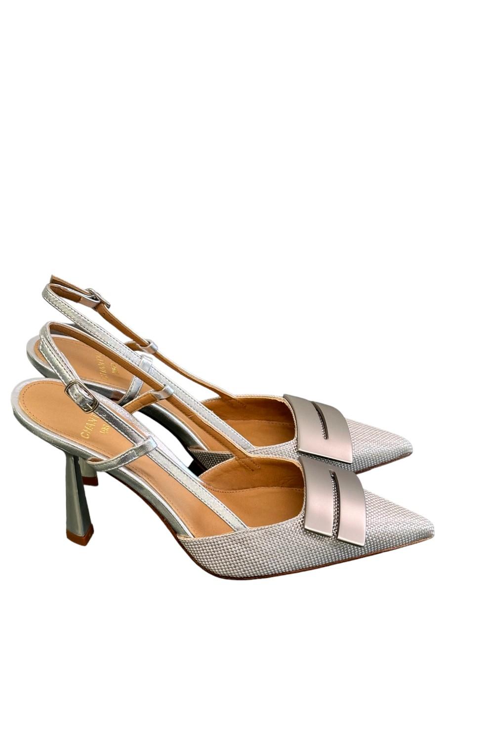 Slingback tessuto e pelle argento accessorio Chantal 