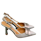 Slingback tessuto e pelle argento accessorio Chantal 