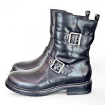 Stivaletto biker fibbie pelle nera Dei Colli<BR/> 