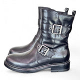 Stivaletto biker fibbie pelle nera Dei Colli<BR/> 