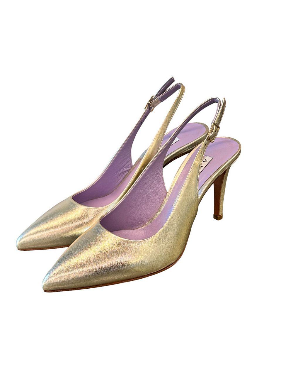 Slingback laminato platino tacco 80 Albano 