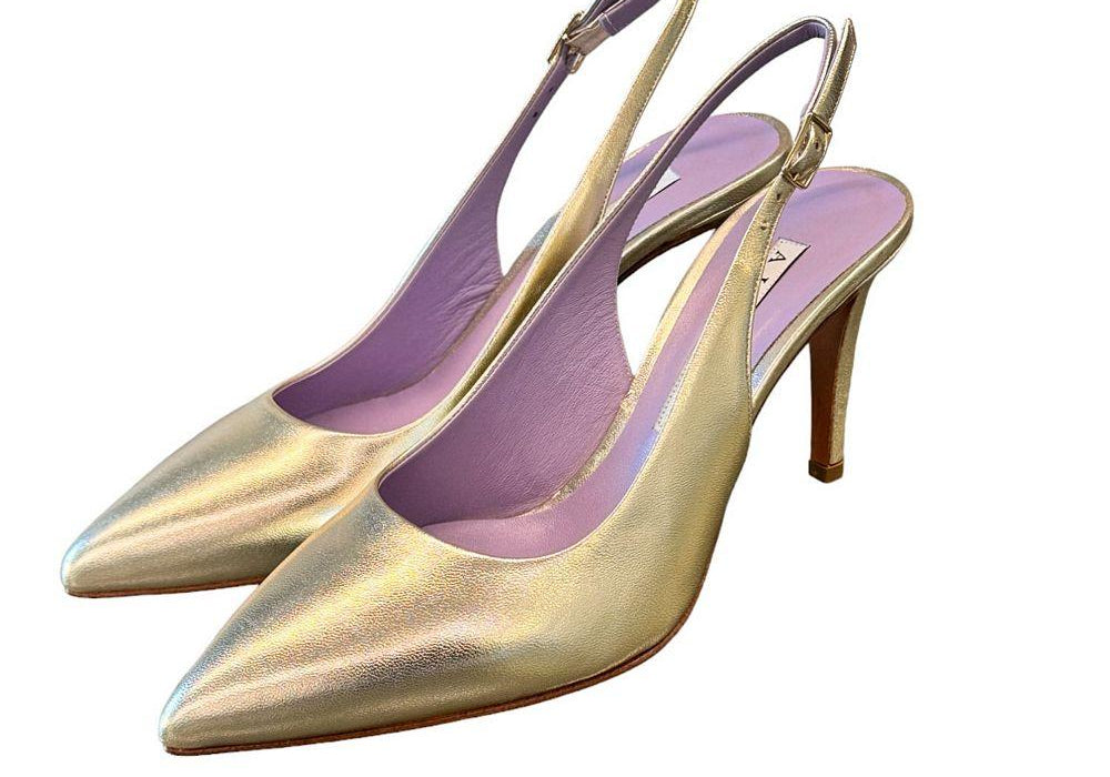 Slingback laminato platino tacco 80 Albano 