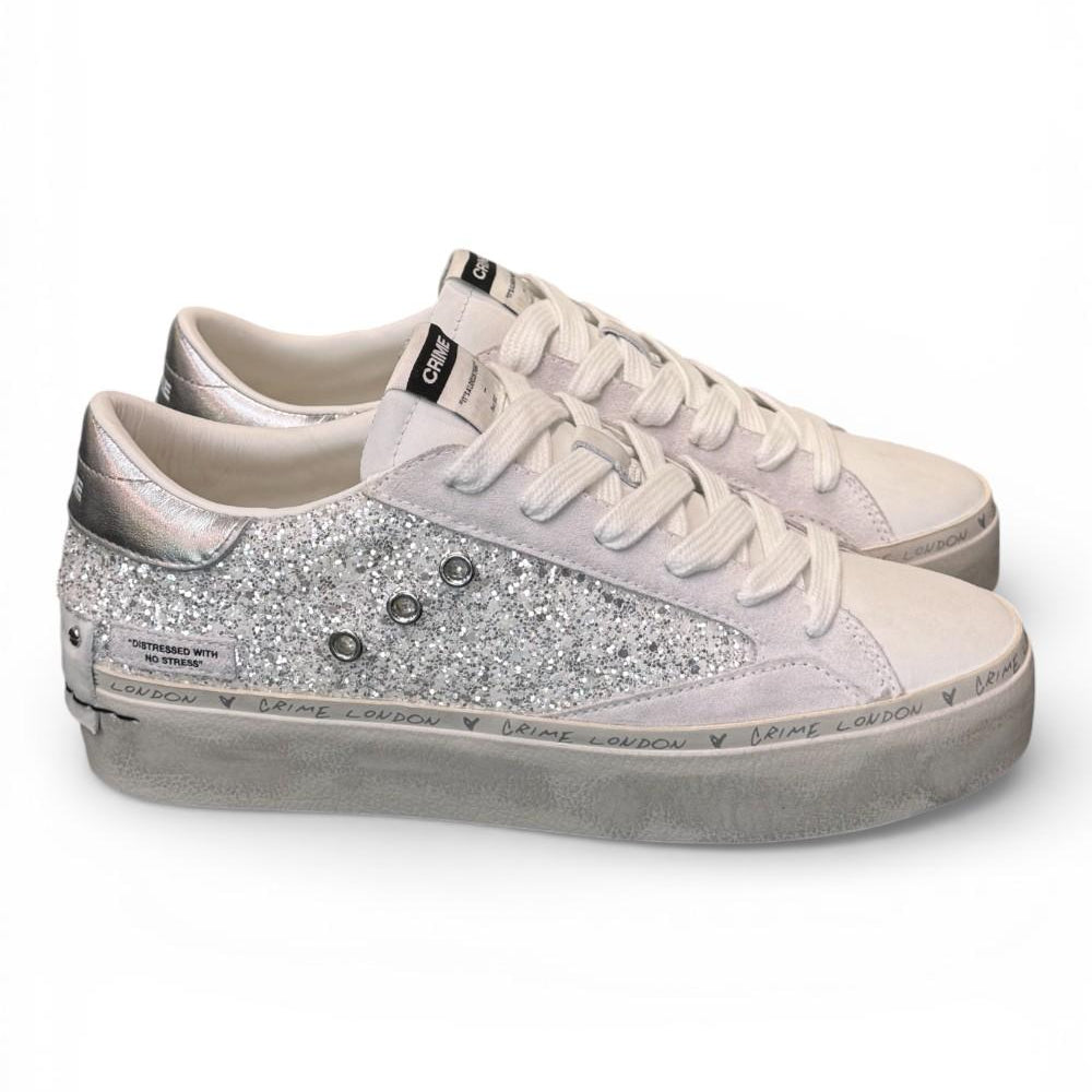 Sneaker bianca argento platform Crime London 