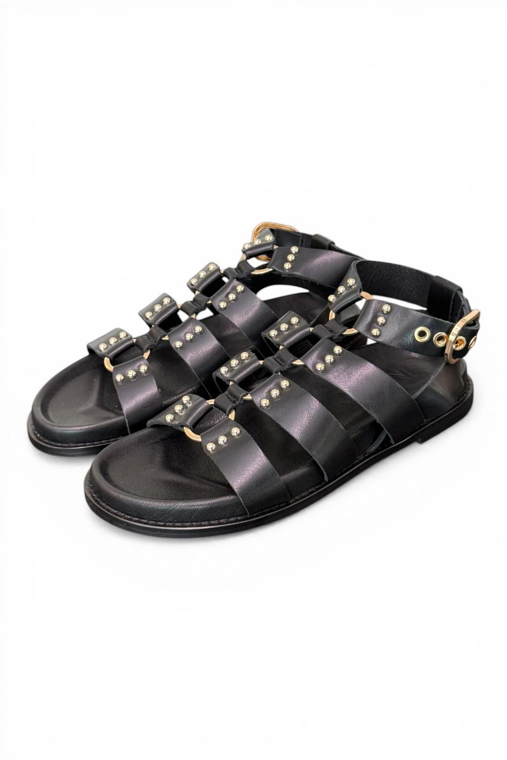 Sandalo gladiatore pelle nera Inuovo<BR/> 