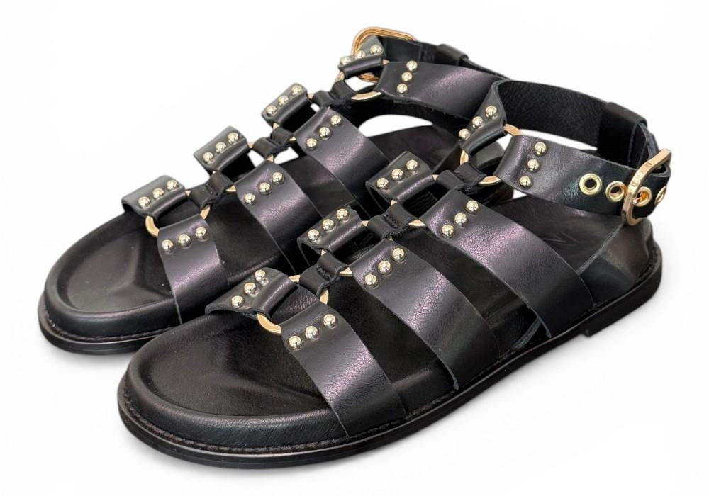 Sandalo gladiatore pelle nera Inuovo<BR/> 