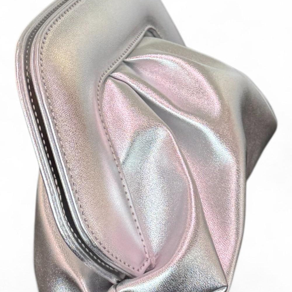 Pochette chiusura scatto ecopelle argento 