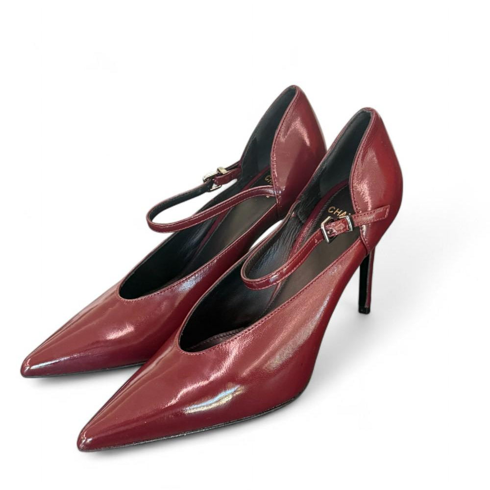Decolté cinturino in pelle lucida bordeaux Chantal 