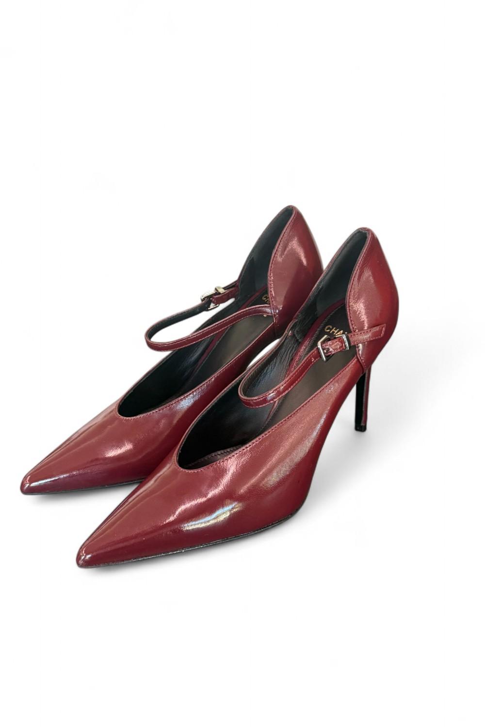 Decolté cinturino in pelle lucida bordeaux Chantal 