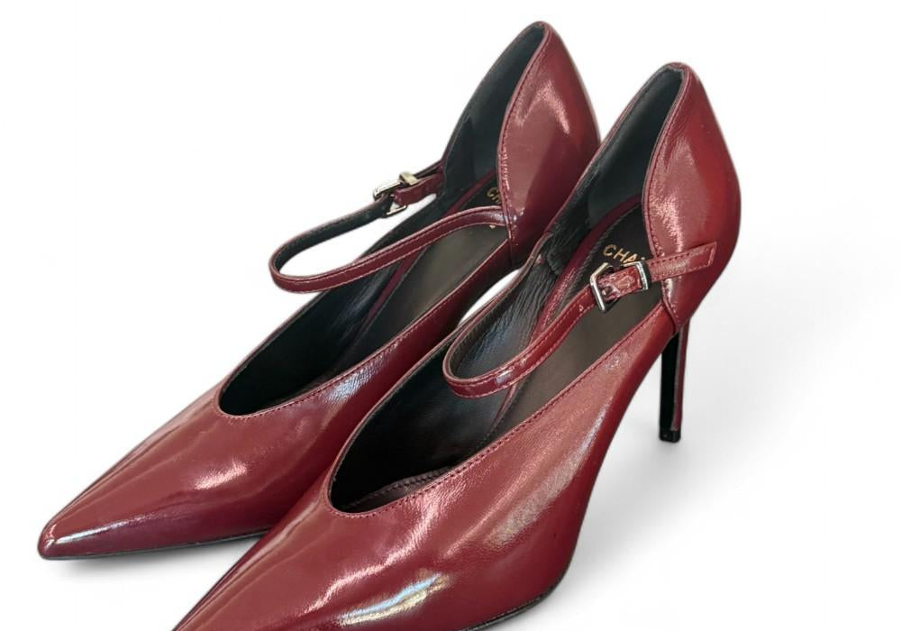 Decolté cinturino in pelle lucida bordeaux Chantal 