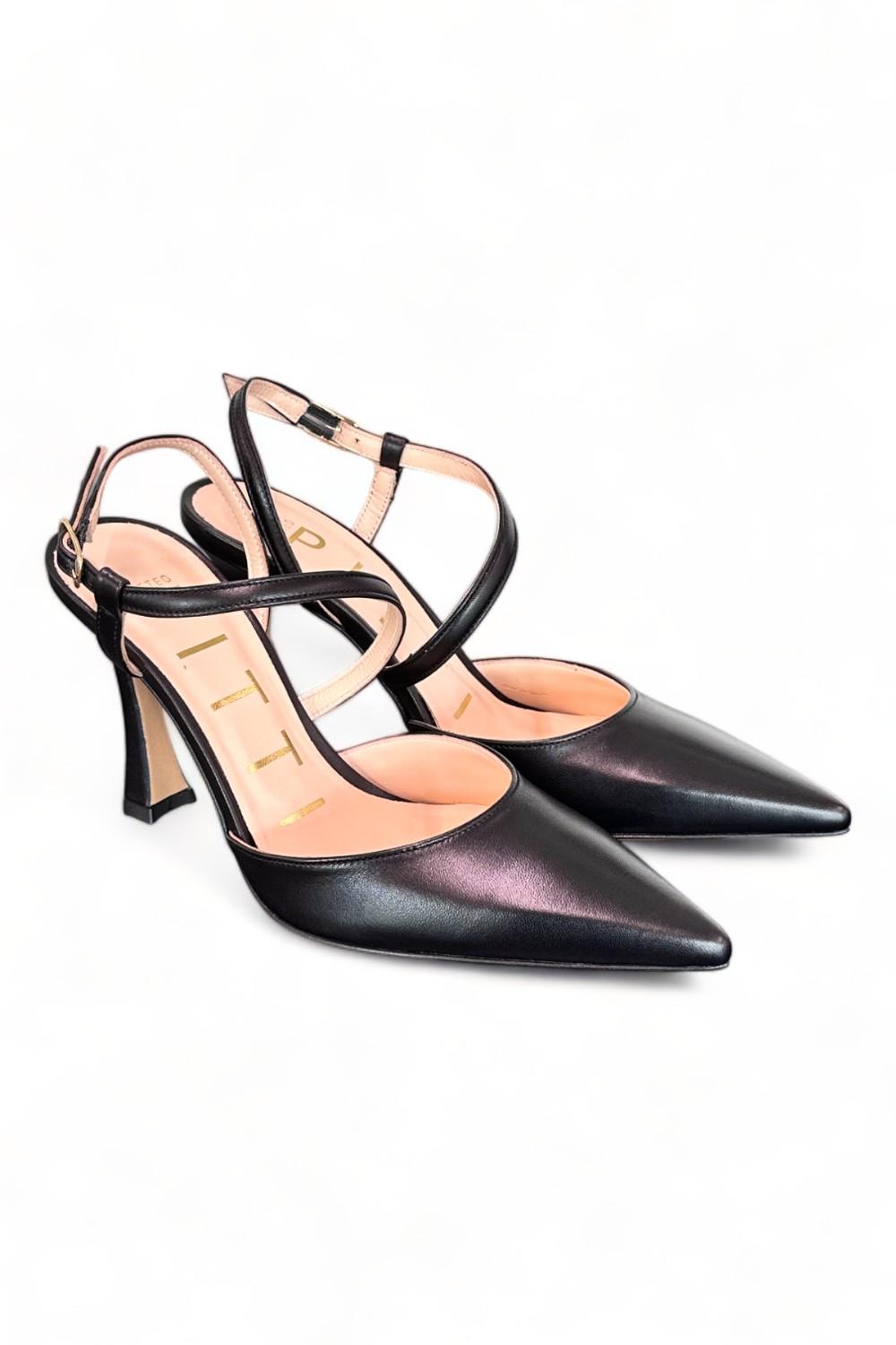 Slingback pelle nera tacco 90 Matteo Pitti<BR/> 