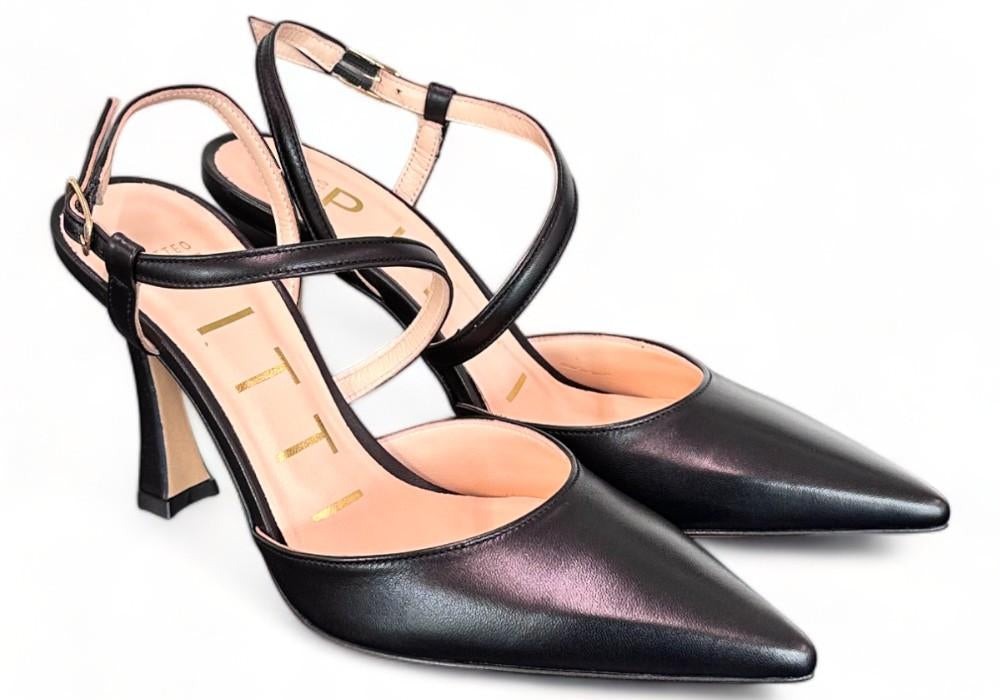 Slingback pelle nera tacco 90 Matteo Pitti<BR/> 