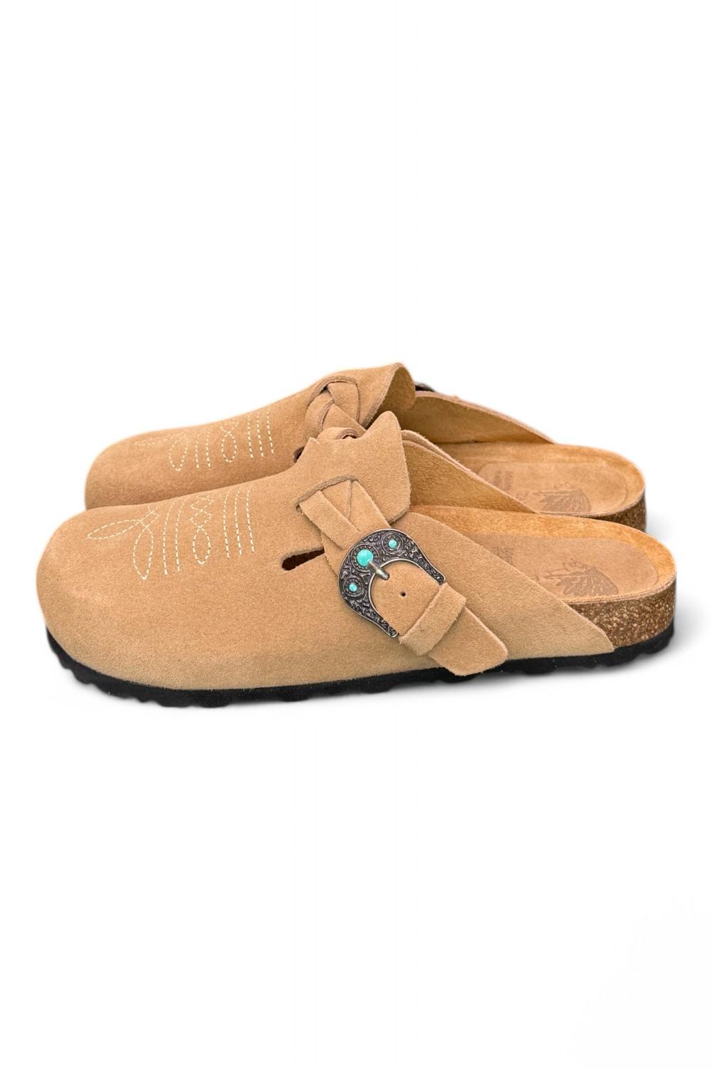 Sabot Tex ricami Taji by Lagoa suede nocciola 