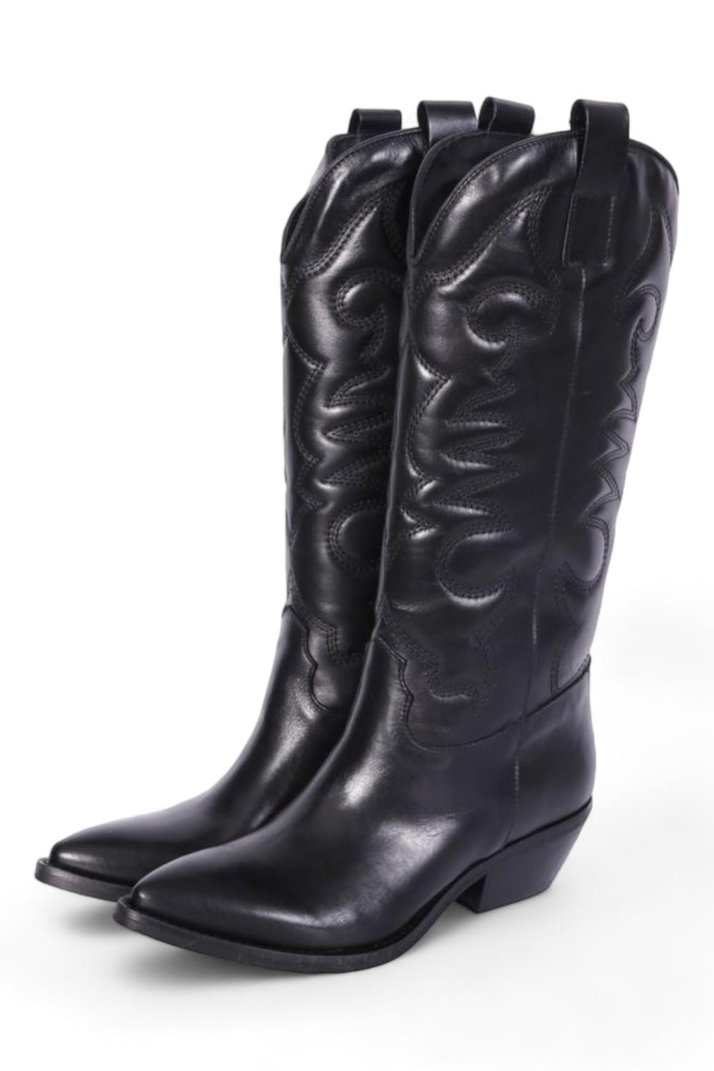 Stivale Texano ricamo in pelle nera Ranye 