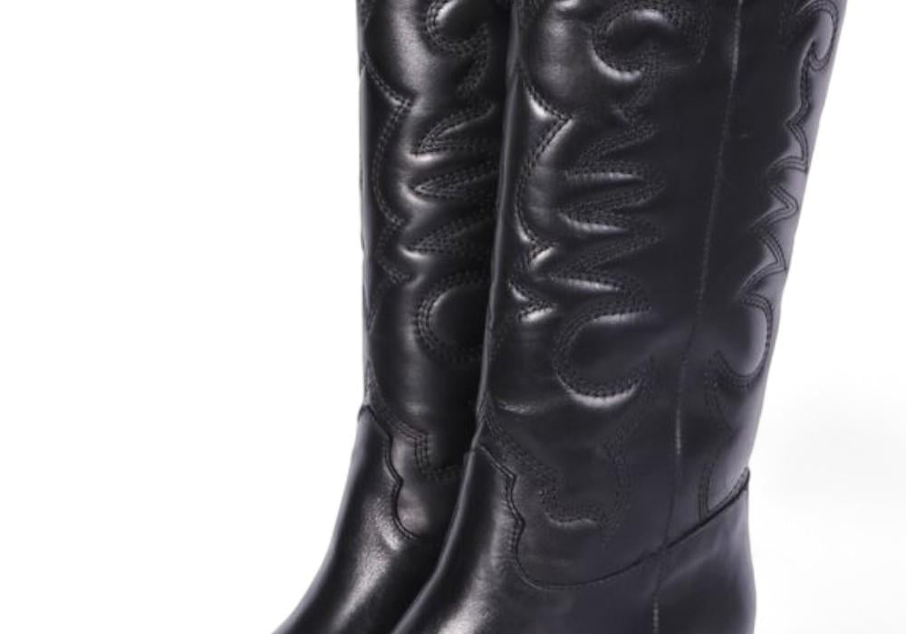 Stivale Texano ricamo in pelle nera Ranye 