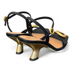 Sandalo rafia nera tacco oro Chantal<BR/> <BR/> 