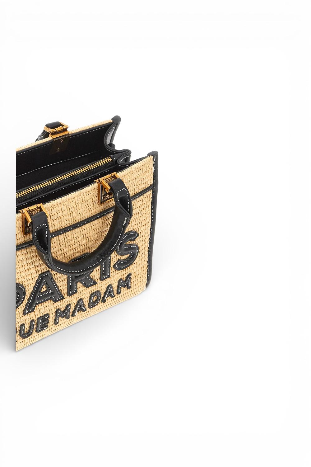 Shopping Iconique Tote mini Straw  beige black rafia Rue Madam 