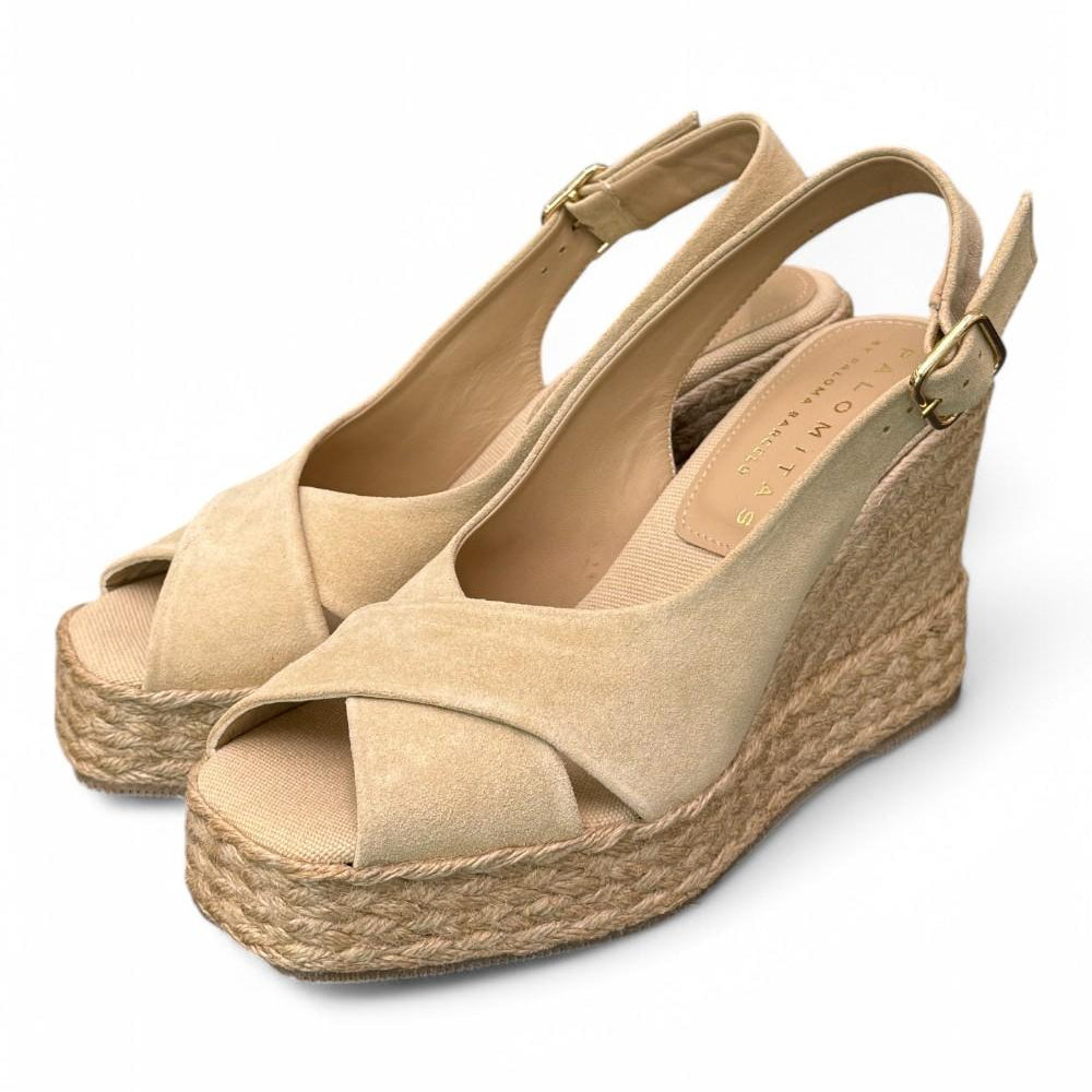 Sandalo zeppa fascia incrociata suede sabbia Palomitas<BR/> 