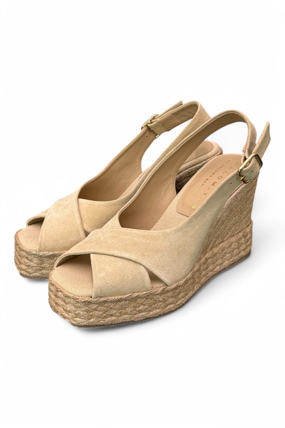 Sandalo zeppa fascia incrociata suede sabbia Palomitas<BR/> 