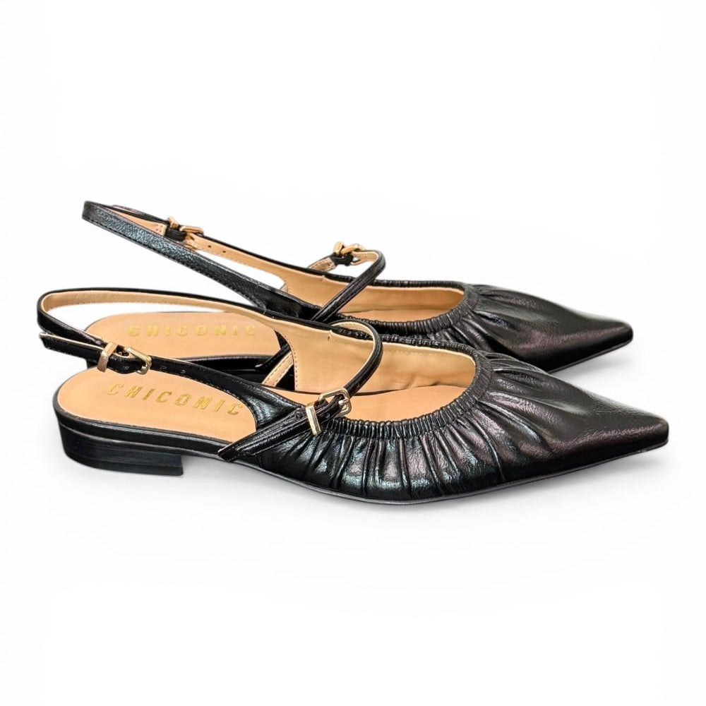 Slingback flat arricciata  nera Chiconic 