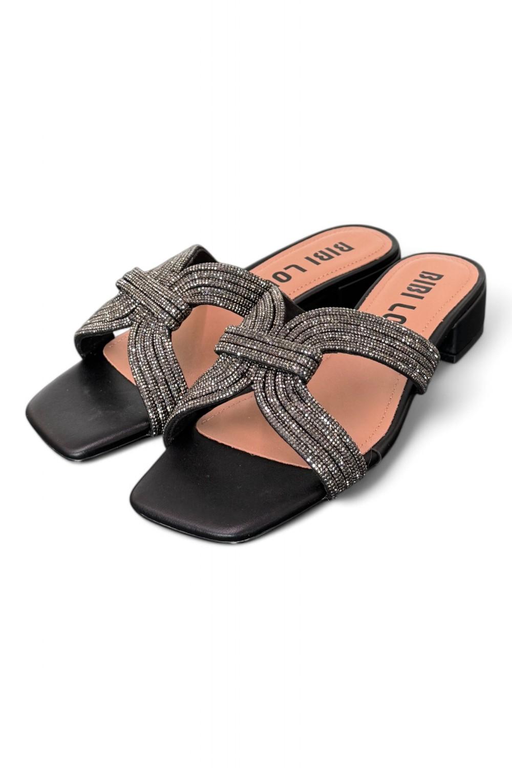 Ciabatta fascia strass nera Bibi Lou<BR/> 