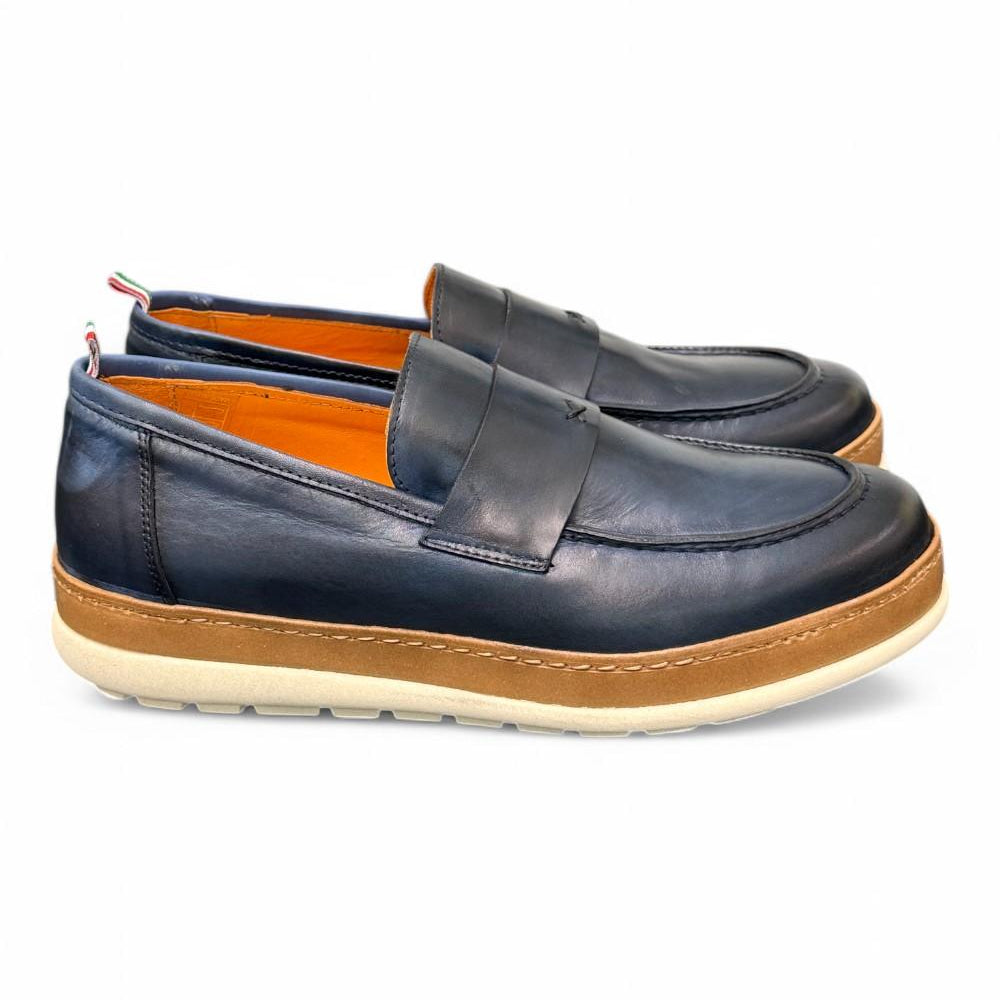Mocassino uomo blu F.lli Rennella suola gomma 