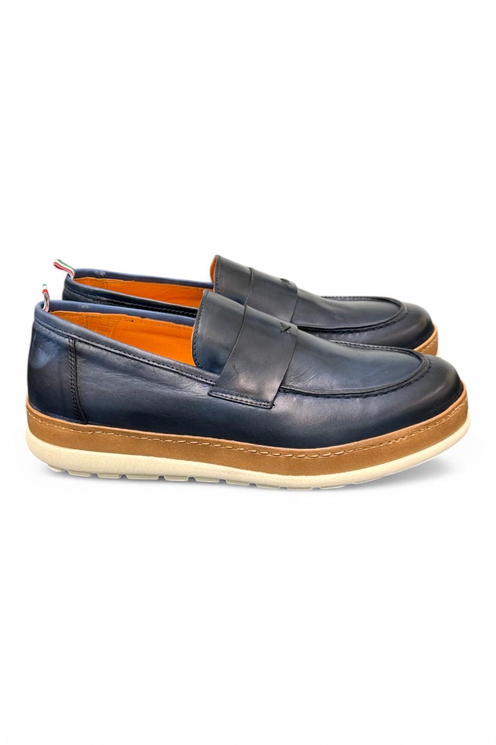 Mocassino uomo blu F.lli Rennella suola gomma 