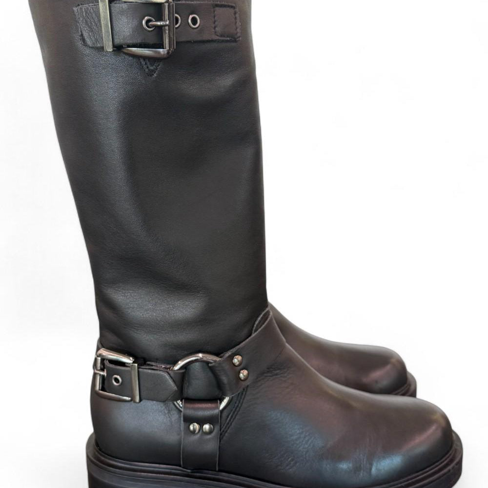 Stivale biker 3/4 pelle nera Angelica 