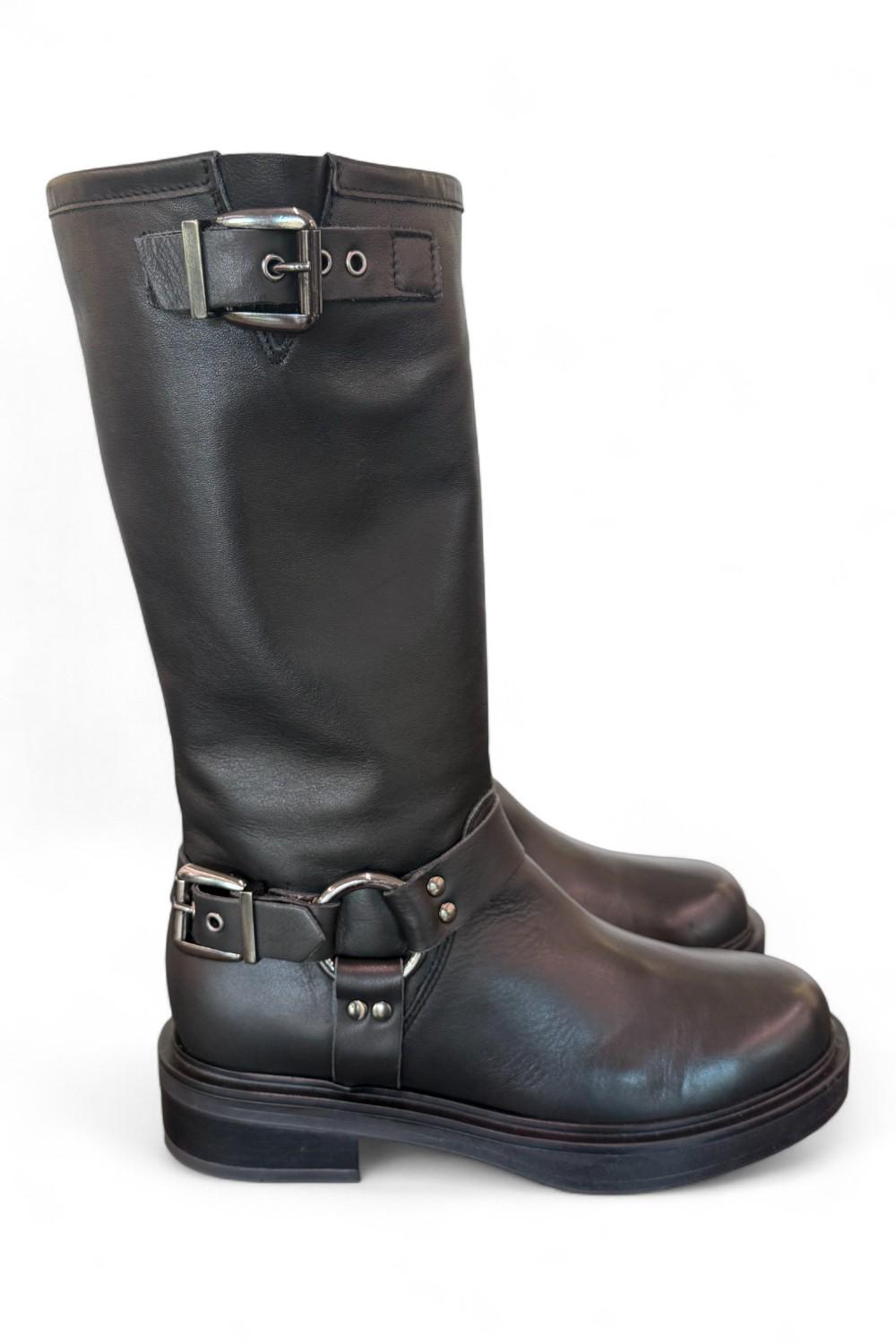 Stivale biker 3/4 pelle nera Angelica 
