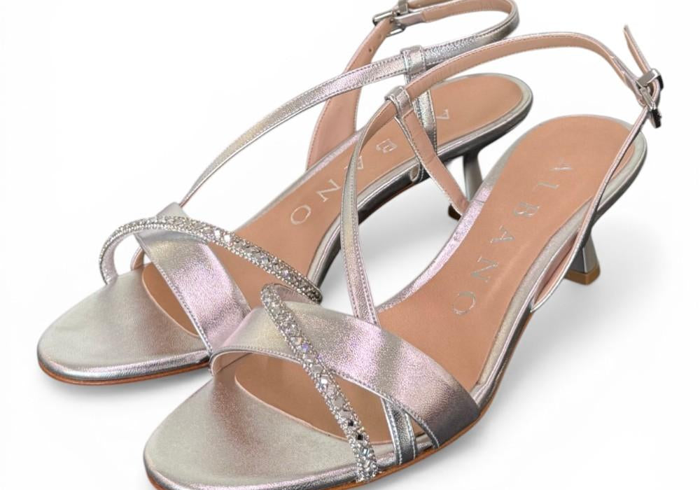 Sandalo strass laminato argento Albano<BR/> 