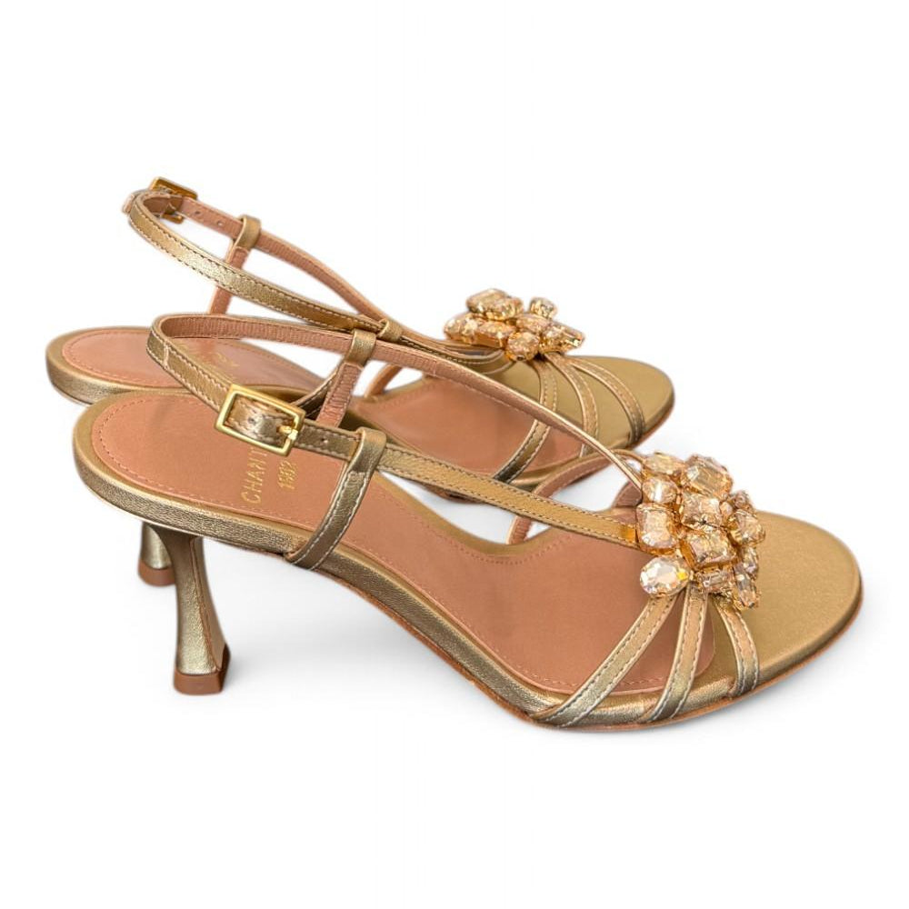 Sandalo gioiello oro tacco 70 Chantal<BR/> <BR/> 