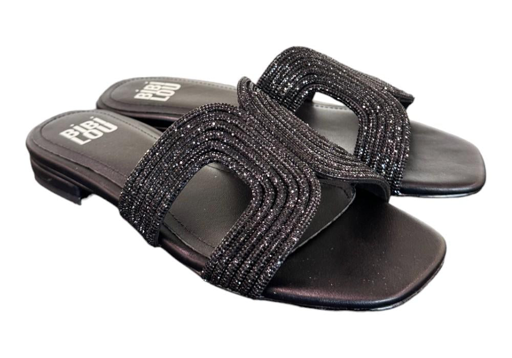 Ciabatta con strass nera Bibi Lou<BR/> 