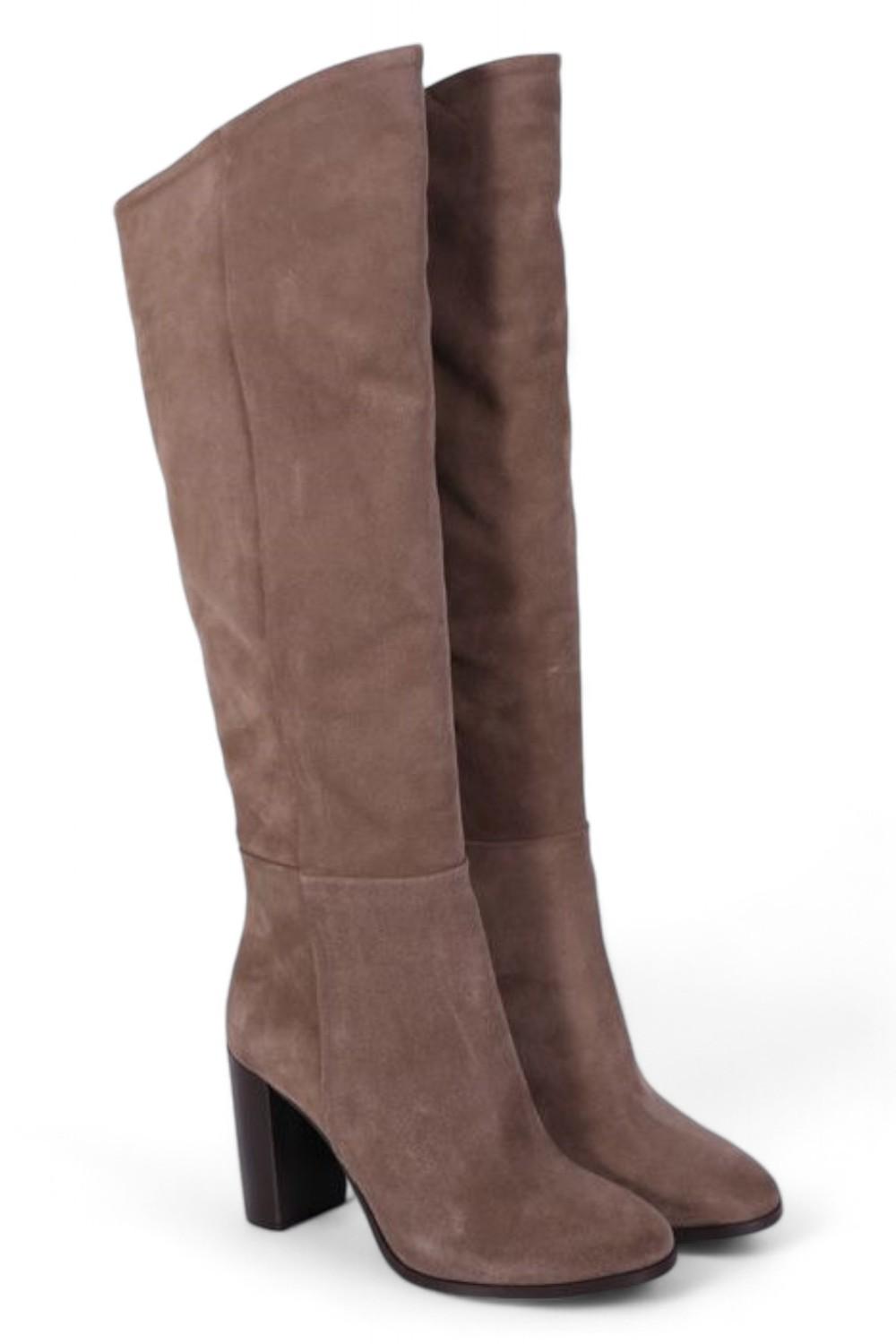 Stivale tubo tacco 80 suede taupe Elisa Lanci 
