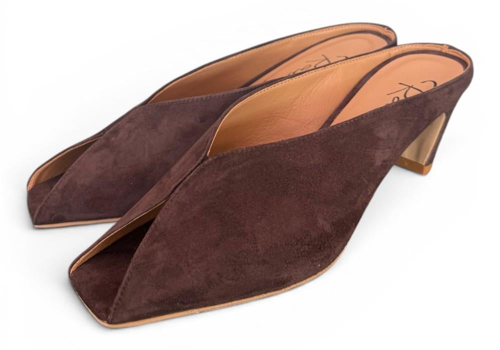 Ciabatta suede testa di moro tacco 60 Ranye 