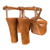 Sandalo velour cuoio plateau Albano<BR/> 