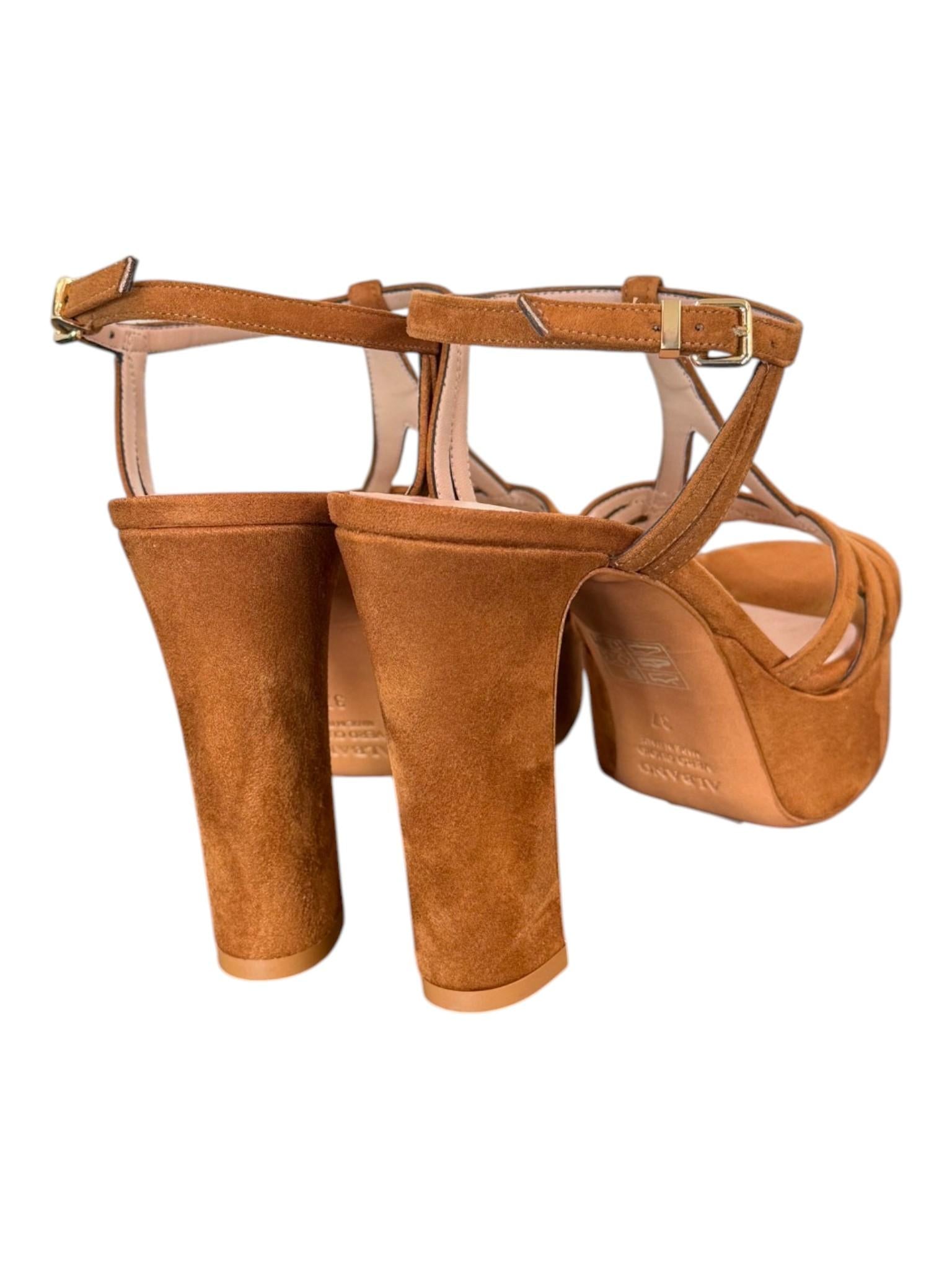 Sandalo velour cuoio plateau Albano<BR/> 