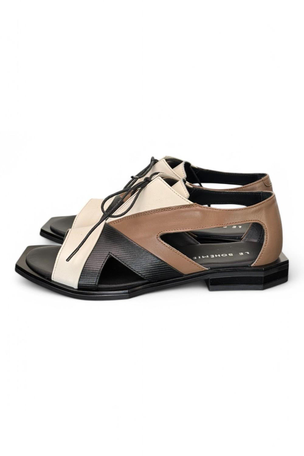 Semiaperto laccio nero beige bianco Le Bohemien<BR/> 