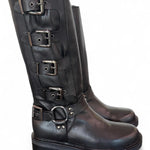 Stivale biker 3/4 fibbie pelle nera Angelica 