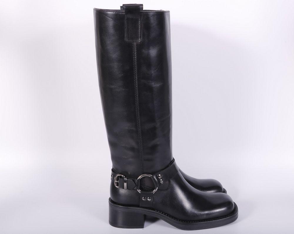 Stivale biker lungo pelle nera Angelica 
