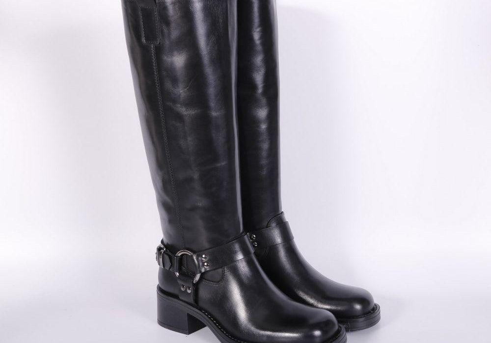 Stivale biker lungo pelle nera Angelica 