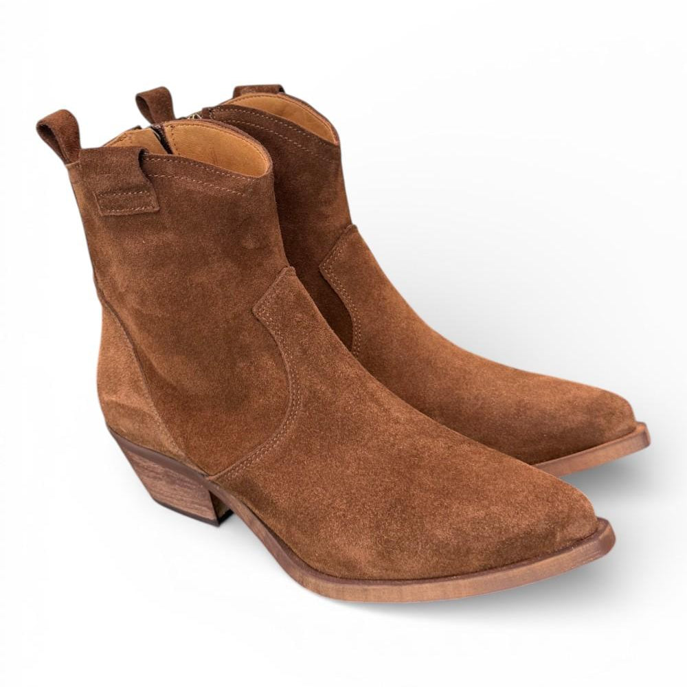 Stivaletto texano corto suede marrone Ranye<BR/> 